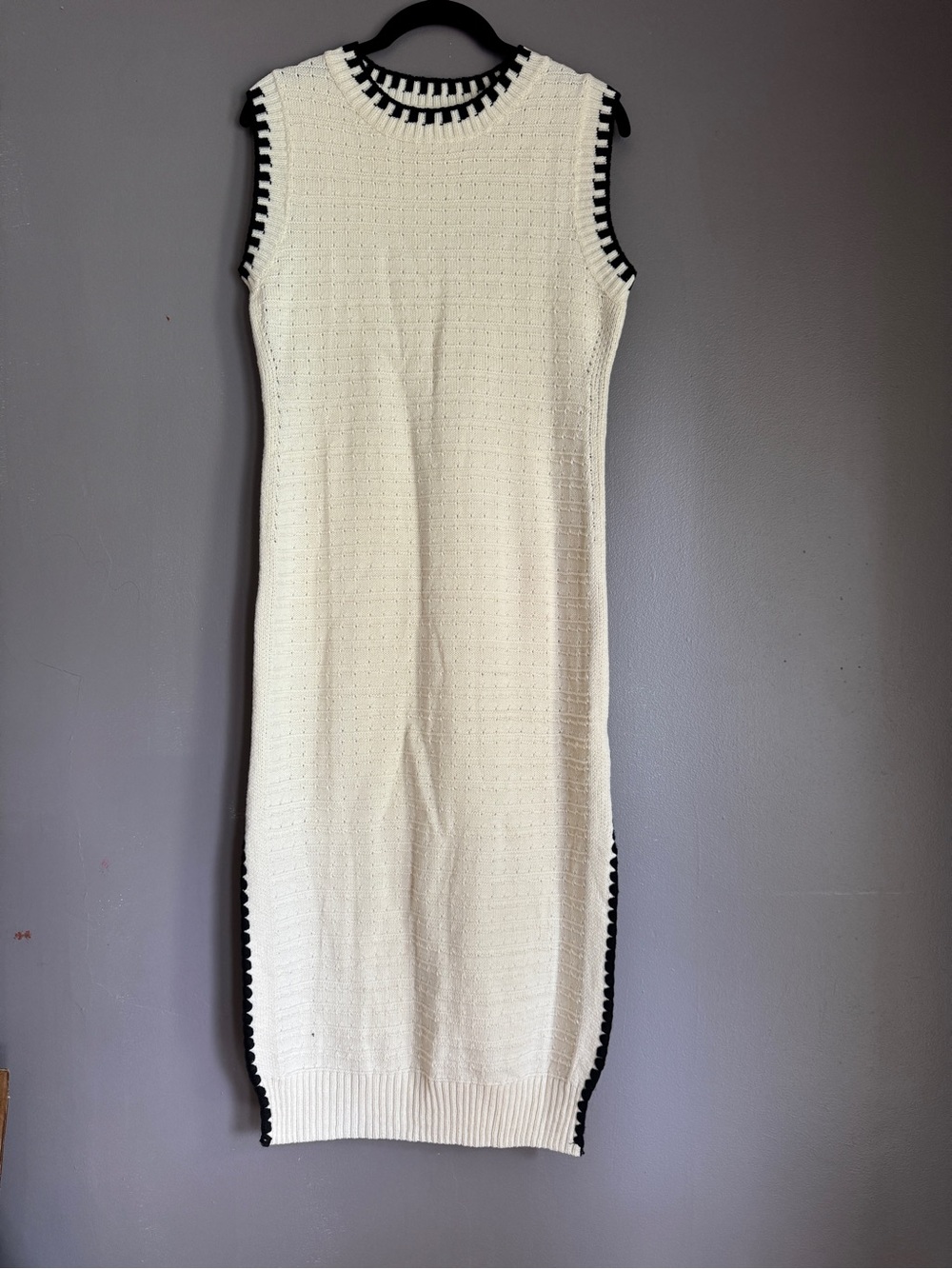 Cupshe Cream Midi Sweater Dress with Black Trim
